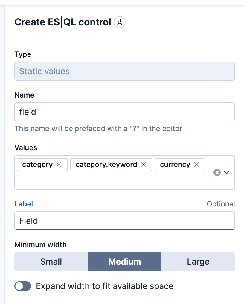 ESQL control settings