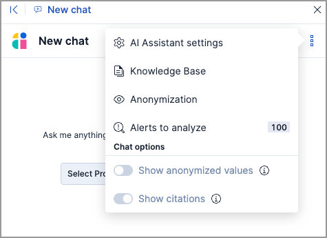 AI Assistant’s dropdown menu with the Knowledge Base option highlighted