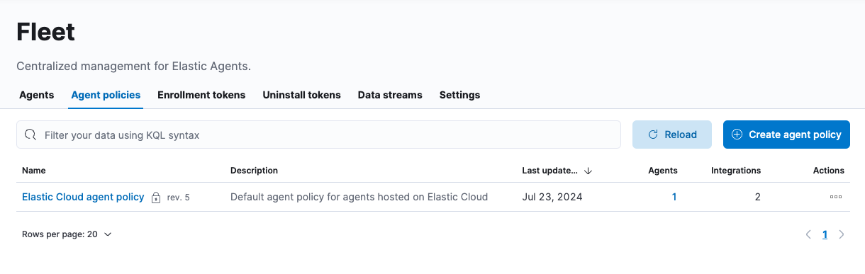 Agent policies tab in Fleet