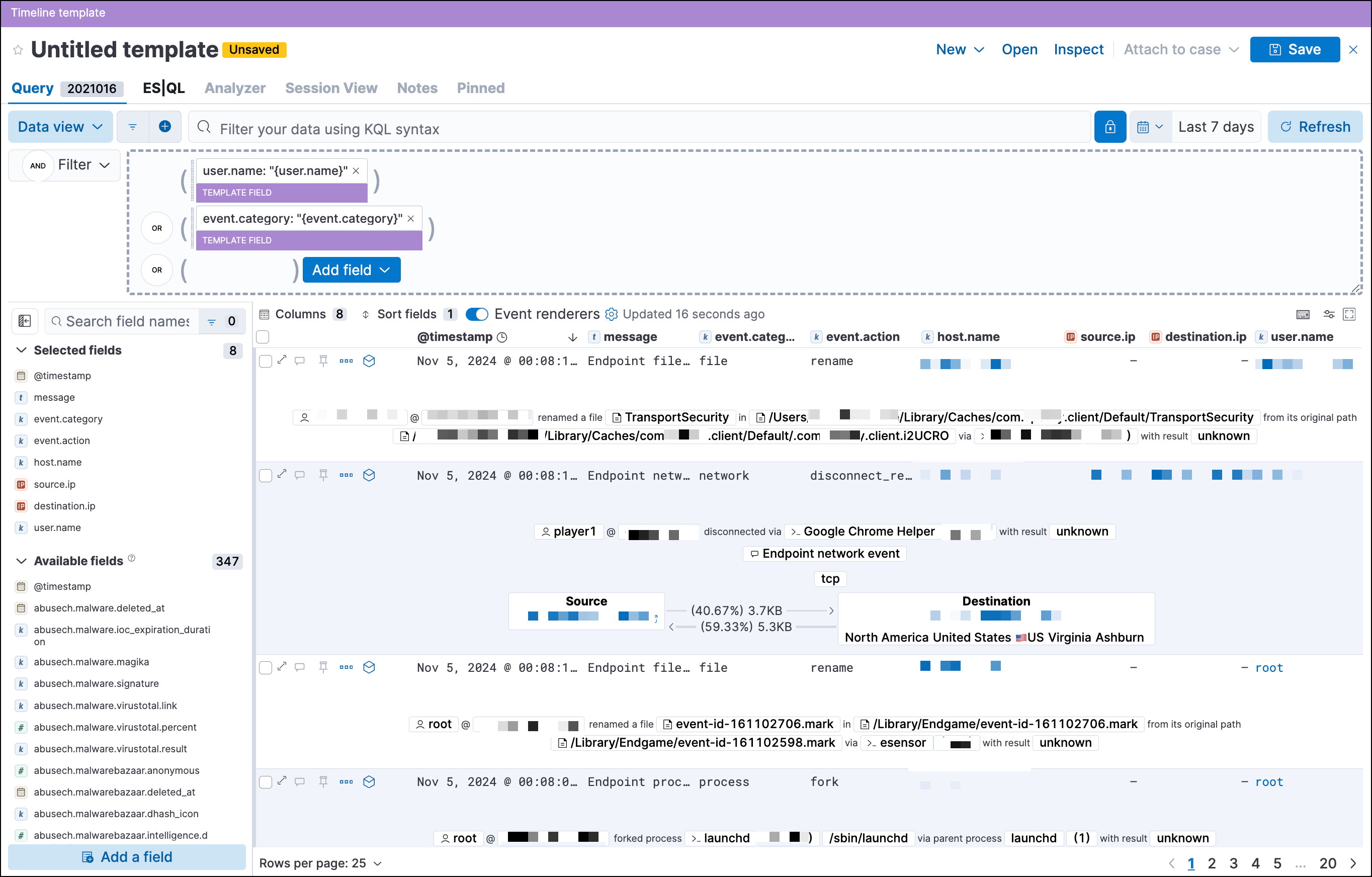 Shows an example of a Timeline template