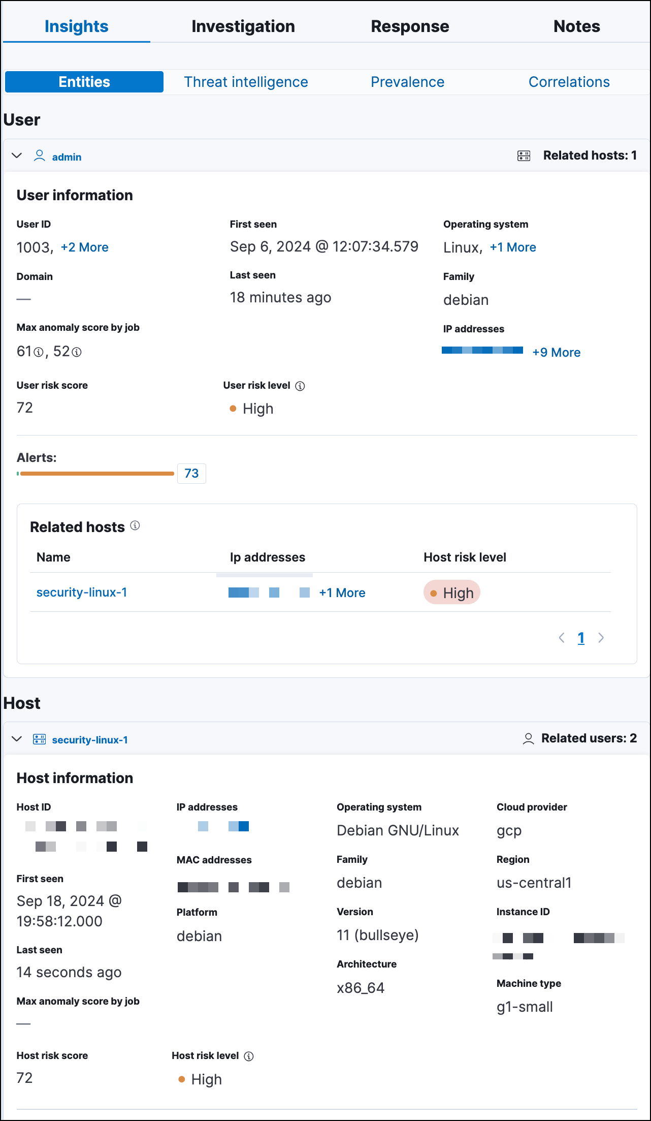 Expanded view of entity details