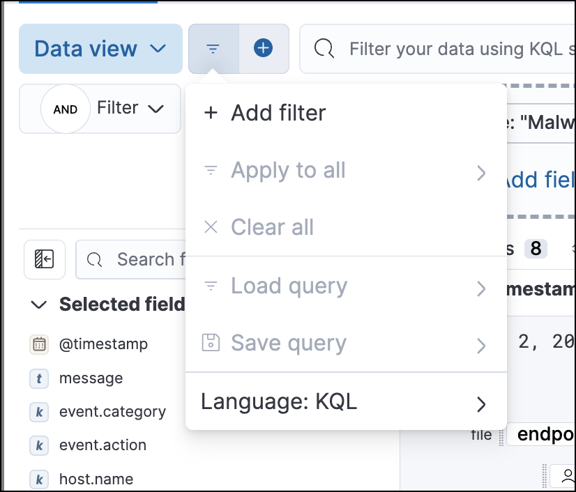 timeline ui filter options