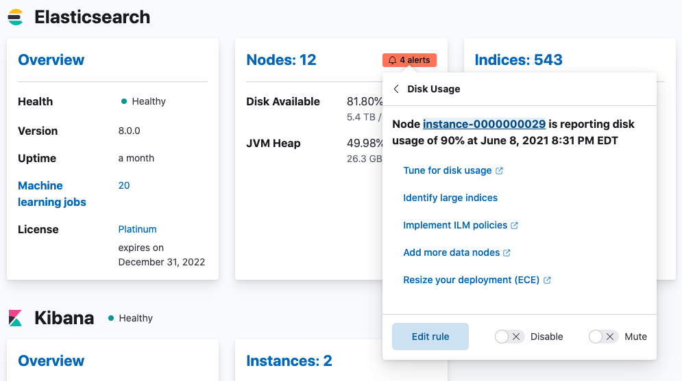 Kibana alerting notifications in Stack Monitoring