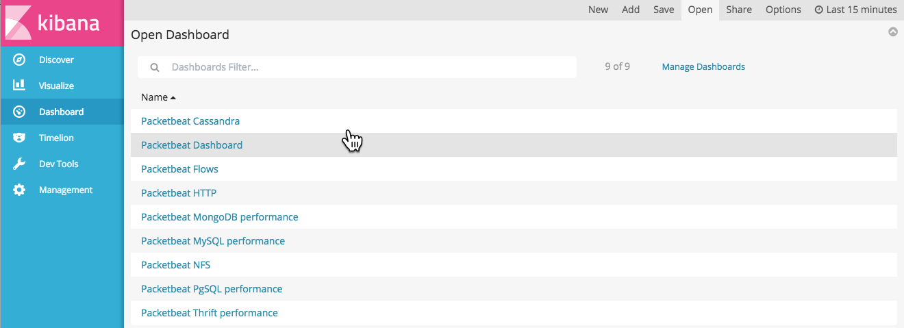 Navigation widget in Kibana