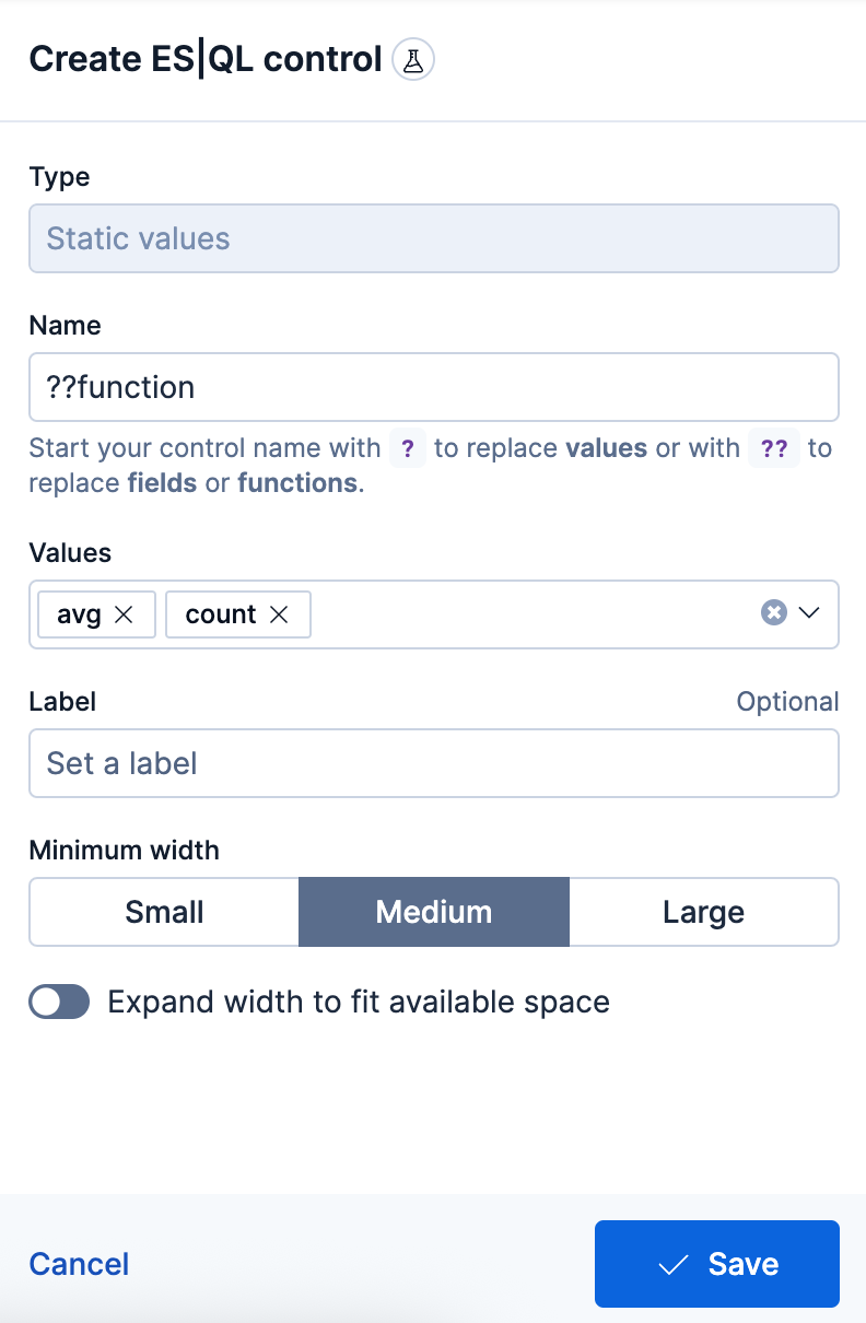 ESQL control settings