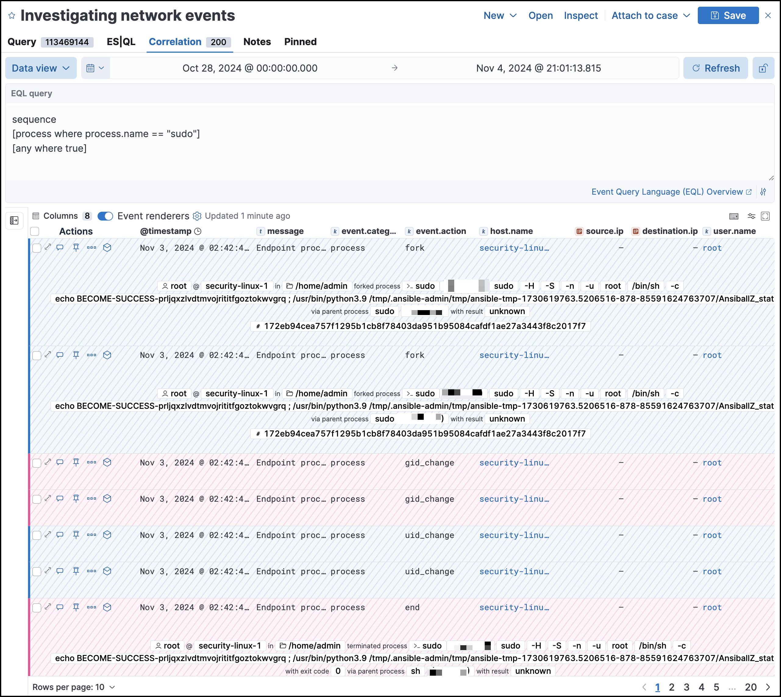 a Timeline’s correlation tab