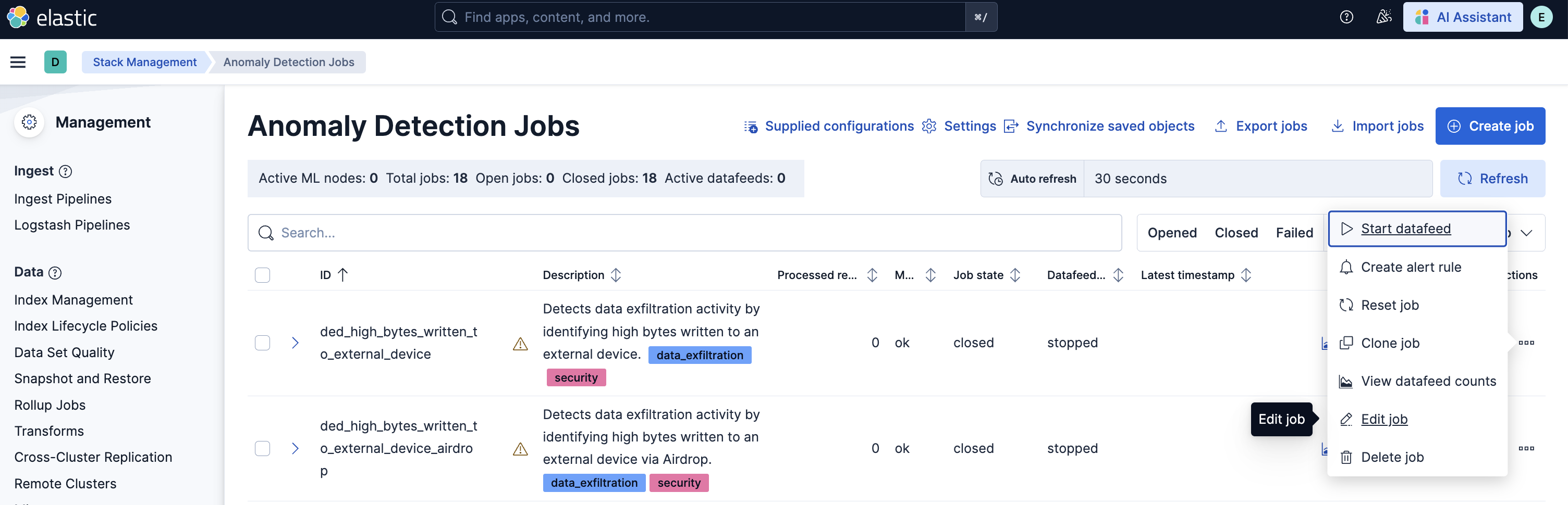 Data Exfiltration Detection jobs Data Exfiltration Detection jobs