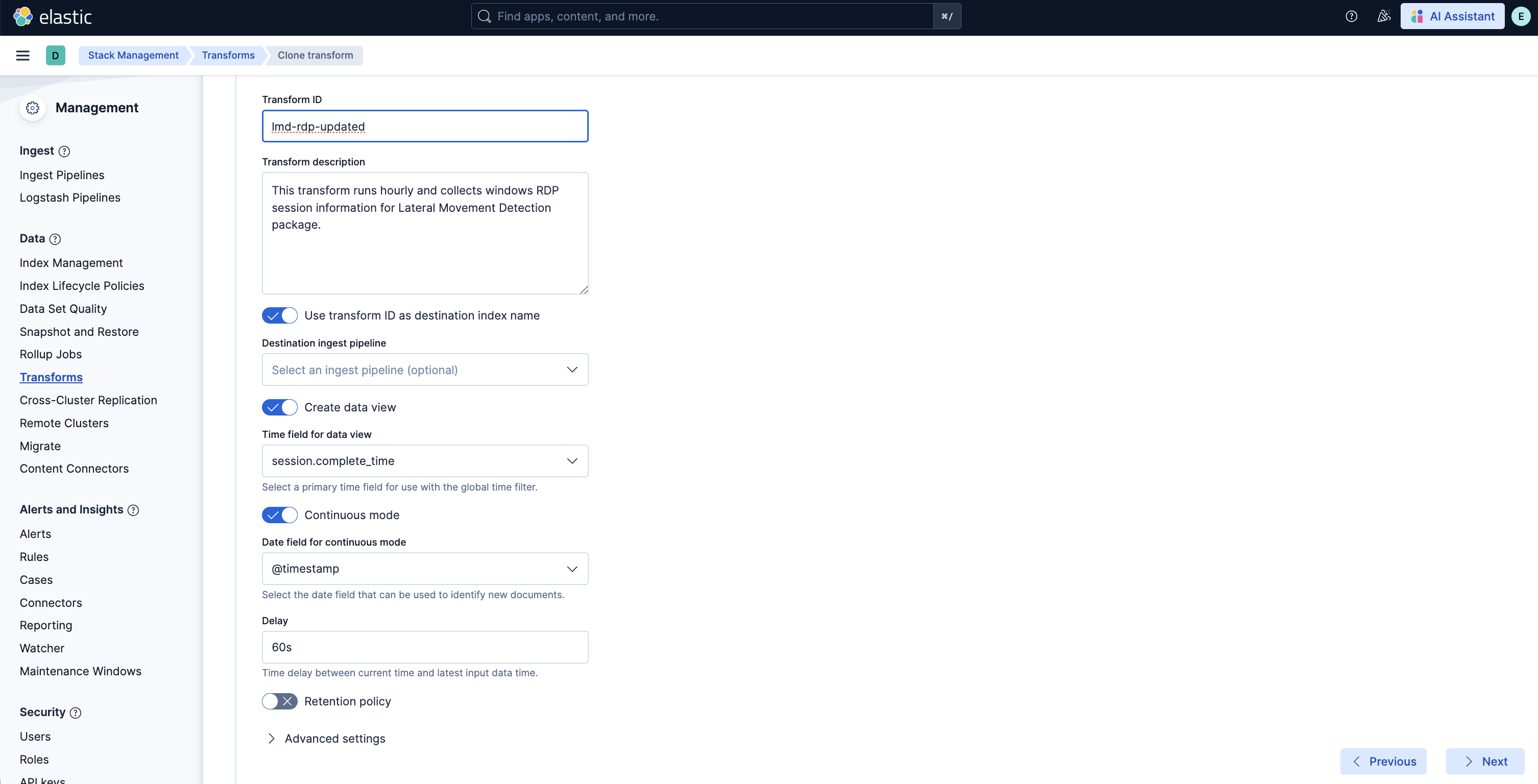 Lateral Movement Detection transform