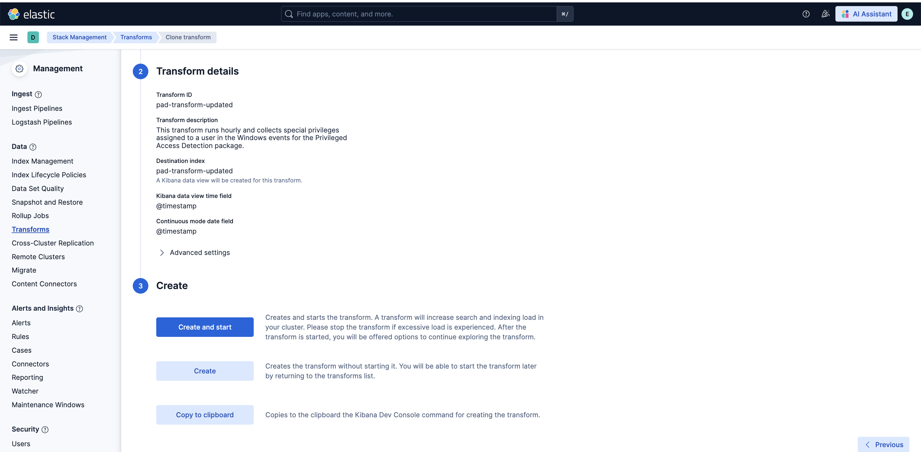 Privileged Access Detection transform Privileged Access Detection transform