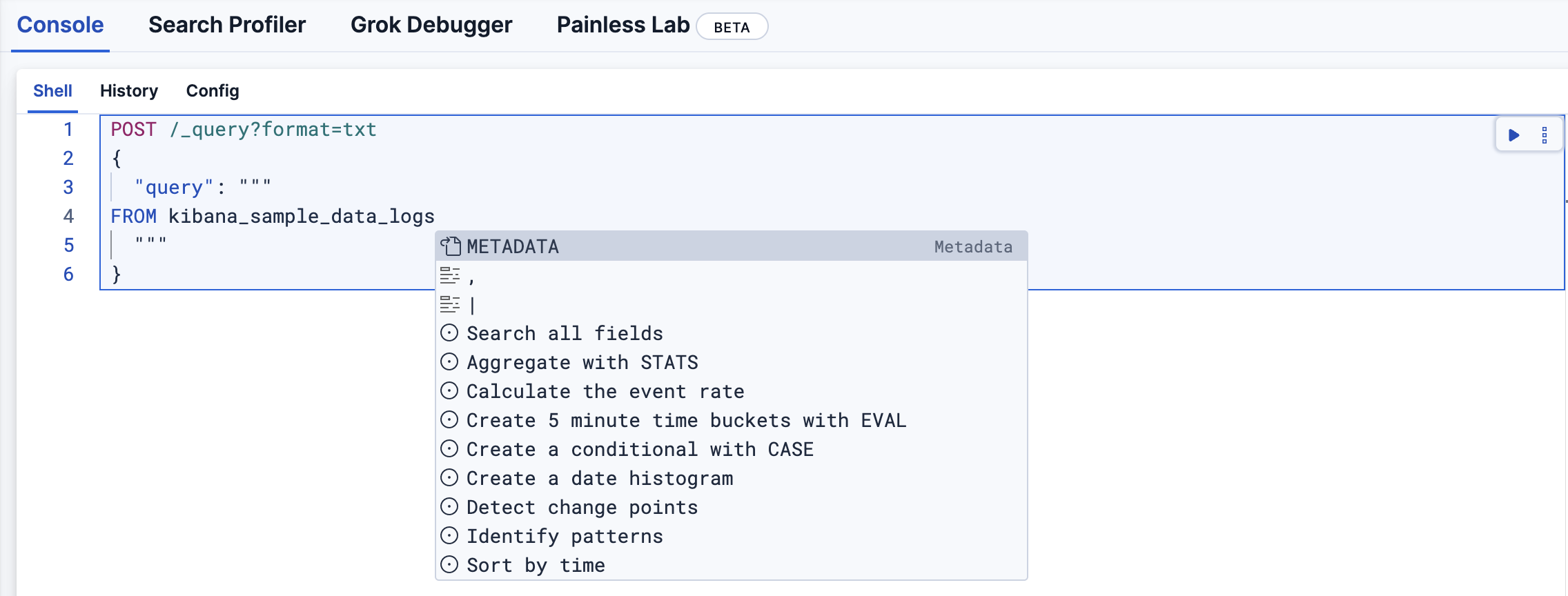 console esql autocomplete