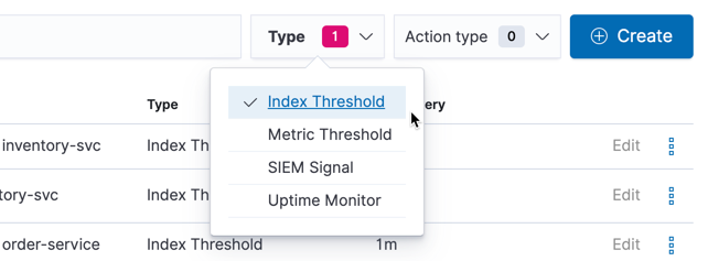 Filtering the alerts list by types of alert