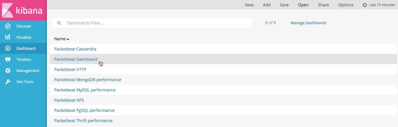 Navigation widget in Kibana