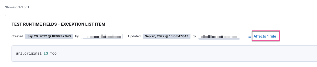 Shows how many rules are affected by an exception