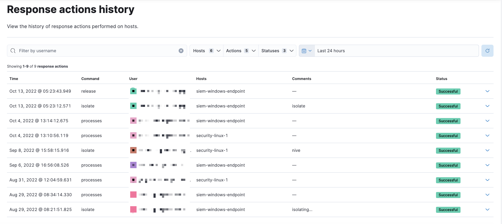 Response history action log