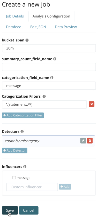 Advanced job configuration options related to categorization