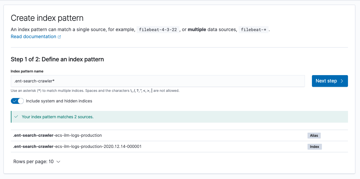 Create Kibana index pattern.