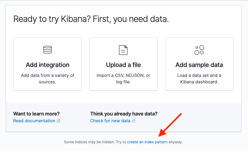 Kibana redirect when no index patterns exist.