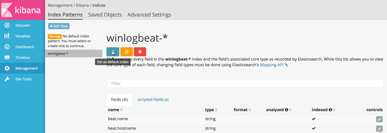 Kibana configured indexes