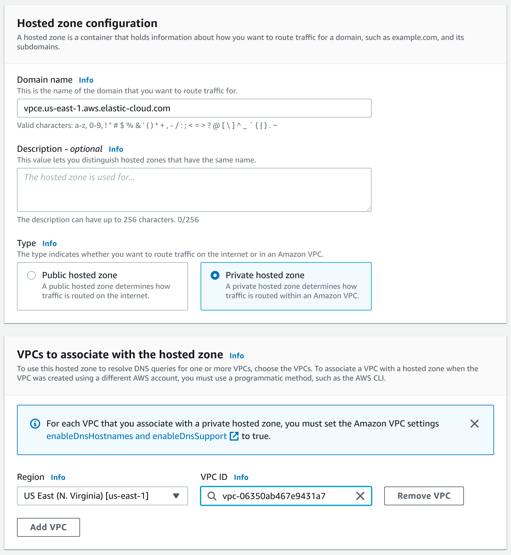 Private hosted zone example