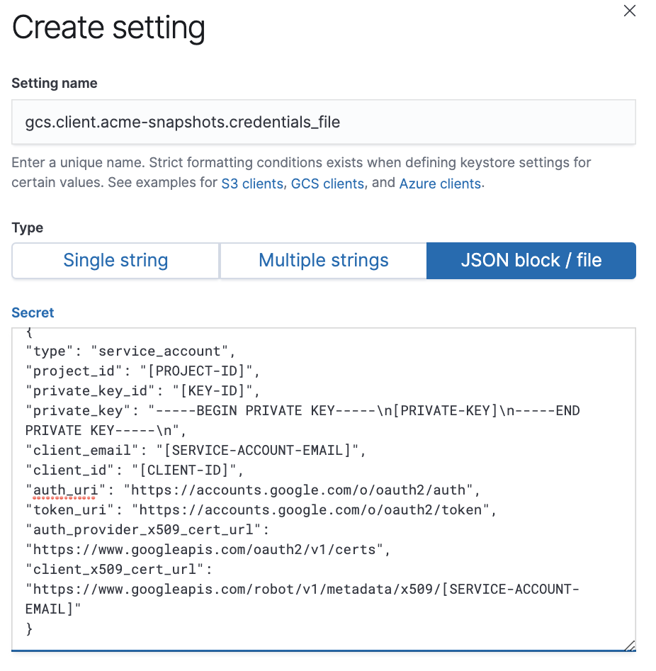 GCS client secret configuration