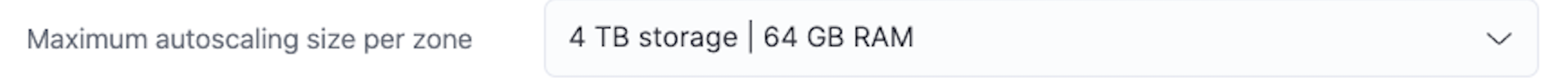 screencapture of the "Maximum autoscaling size per zone" dropdown box