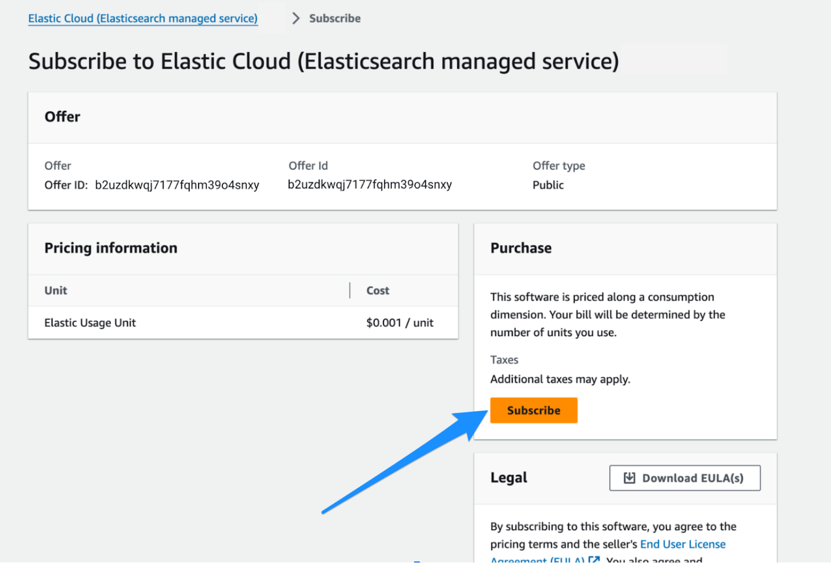 Subscribe to Elastic Cloud on AWS Marketplace