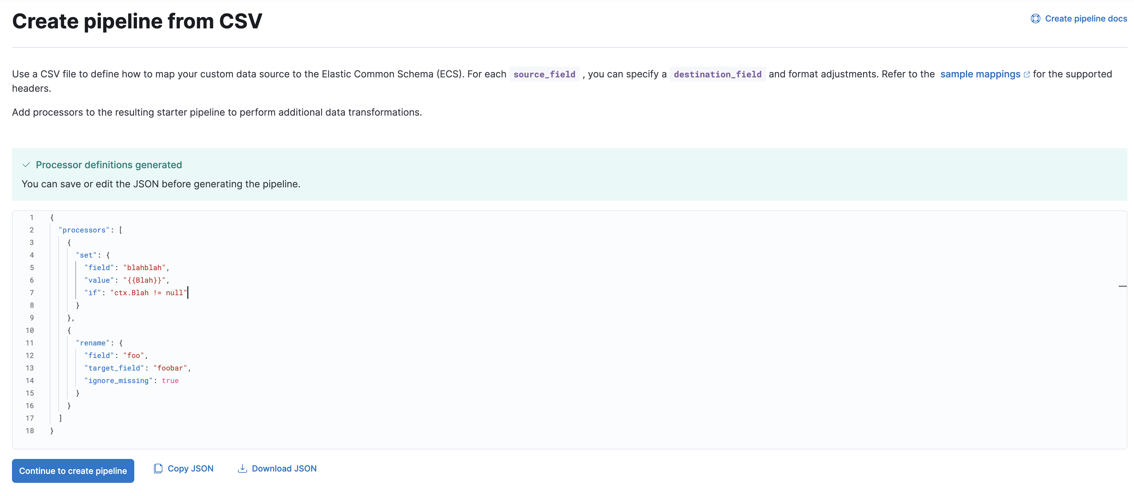 Preview pipeline from CSV in Kibana