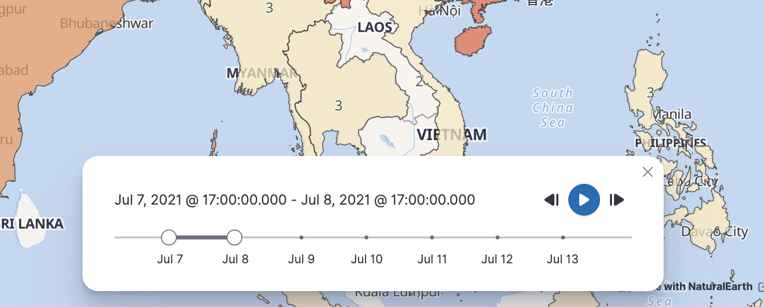 Map showing time slider that you can use to look at a slice of time