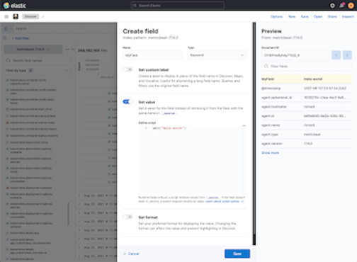 Preview pane in the runtime fields <span class="strong strong"><strong>Create field</strong></span> editor