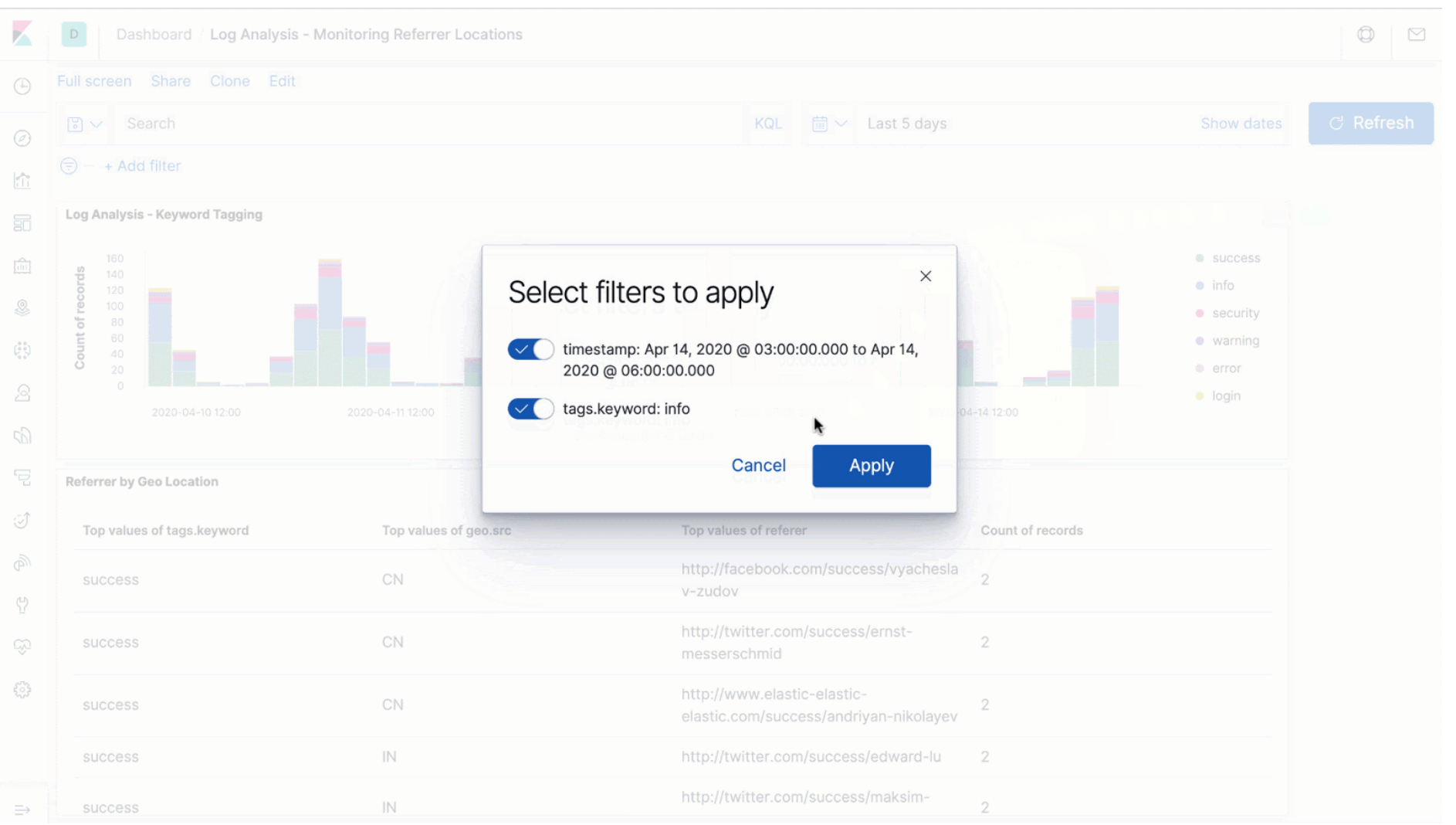 Filter Lens visualizations in dashboard