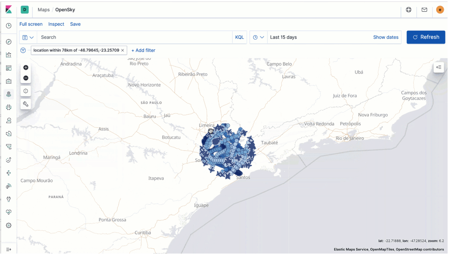 Distance filters in Elastic Maps