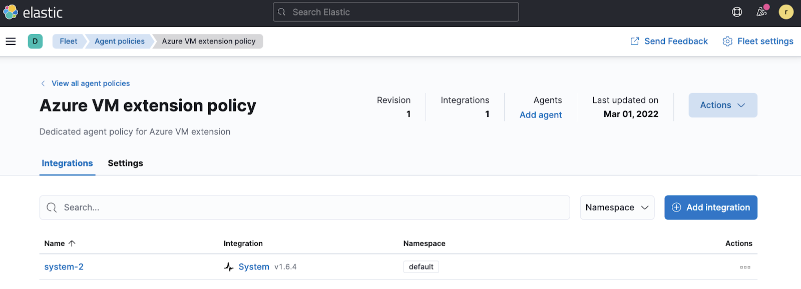 Elastic Agent policy for Azure VM