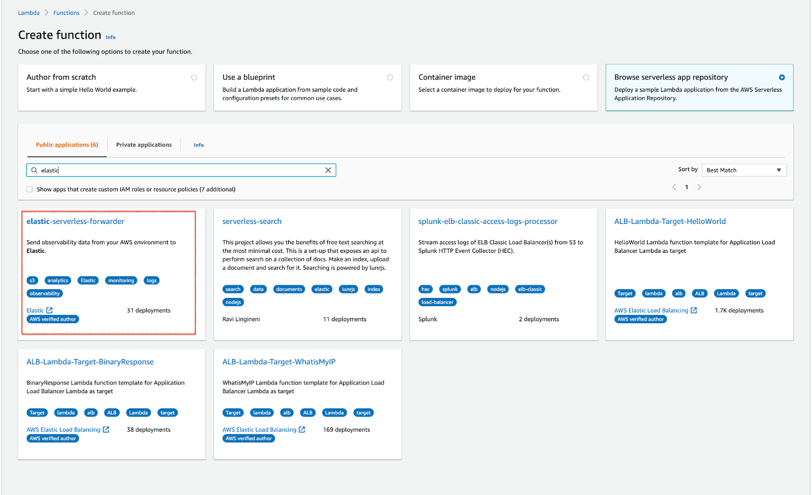 Add elastic-serverless-forwarder from AWS repository