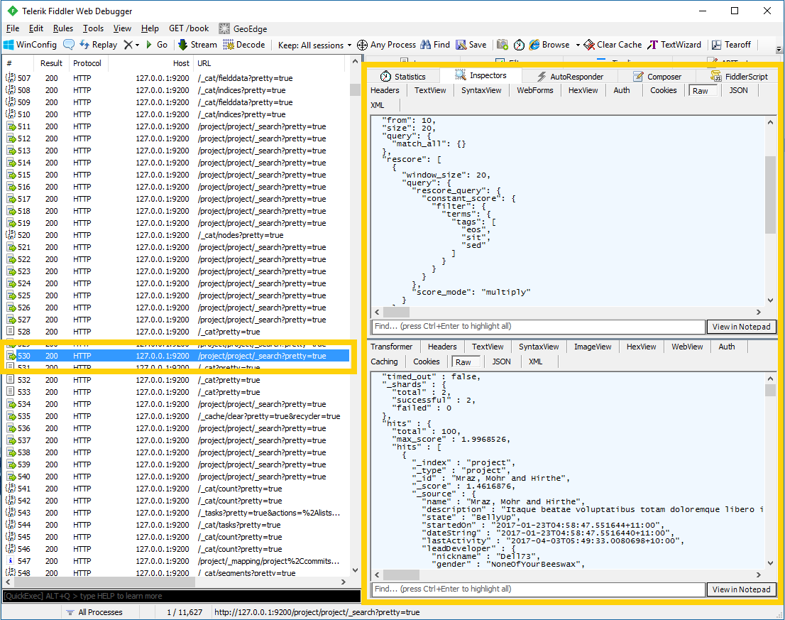 Inspecting requests and responses