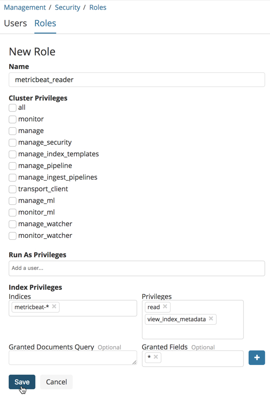 Creating a role in Kibana