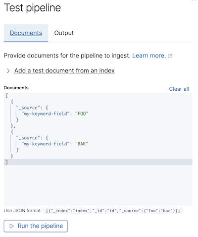 Test a pipeline in Kibana