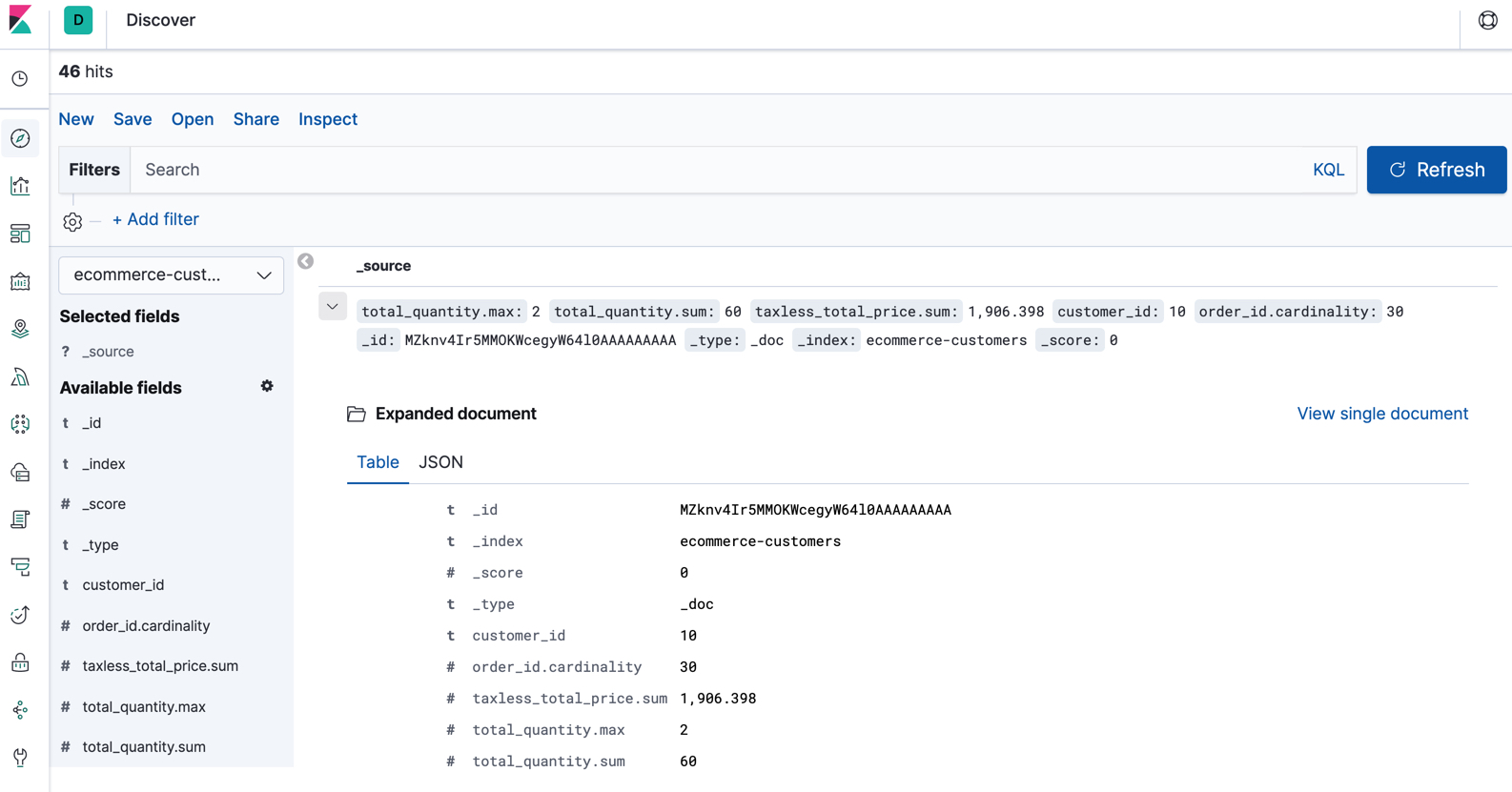 Exploring the new index in Kibana