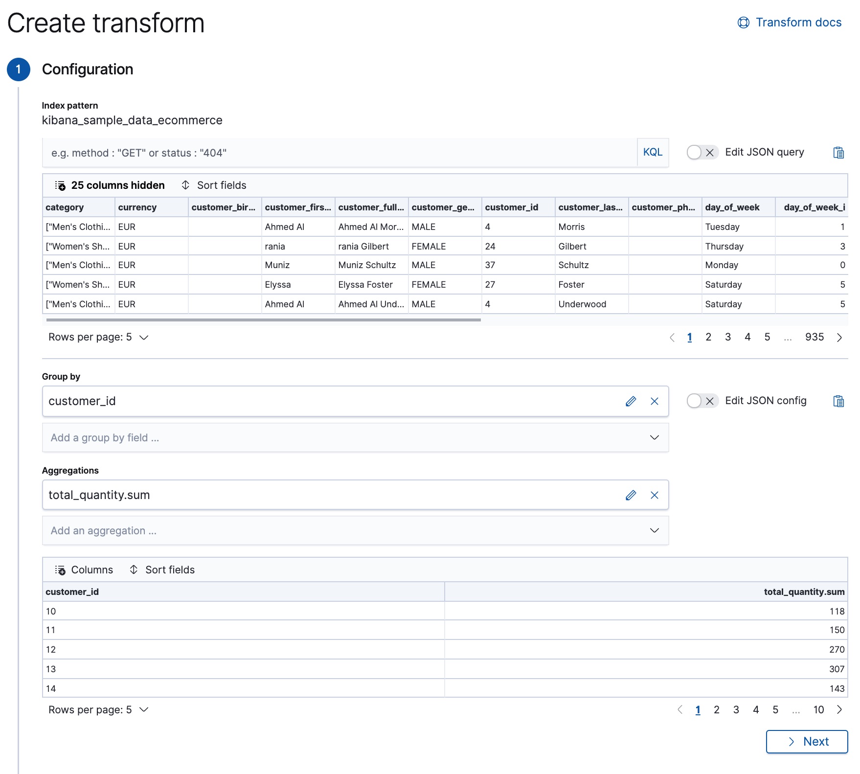 Creating a simple transform in Kibana