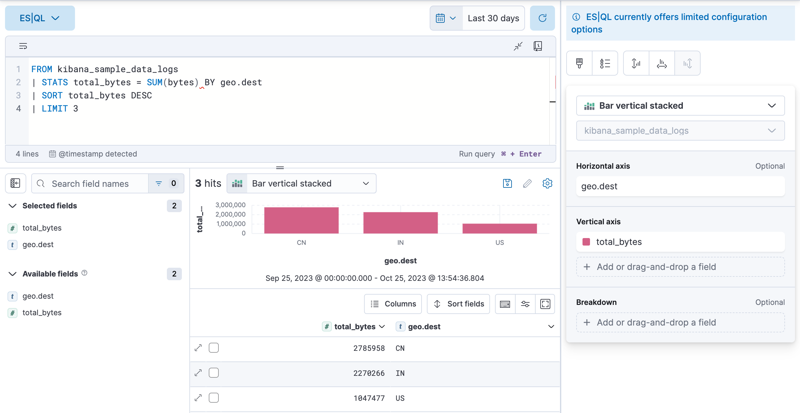 esql kibana in line editor