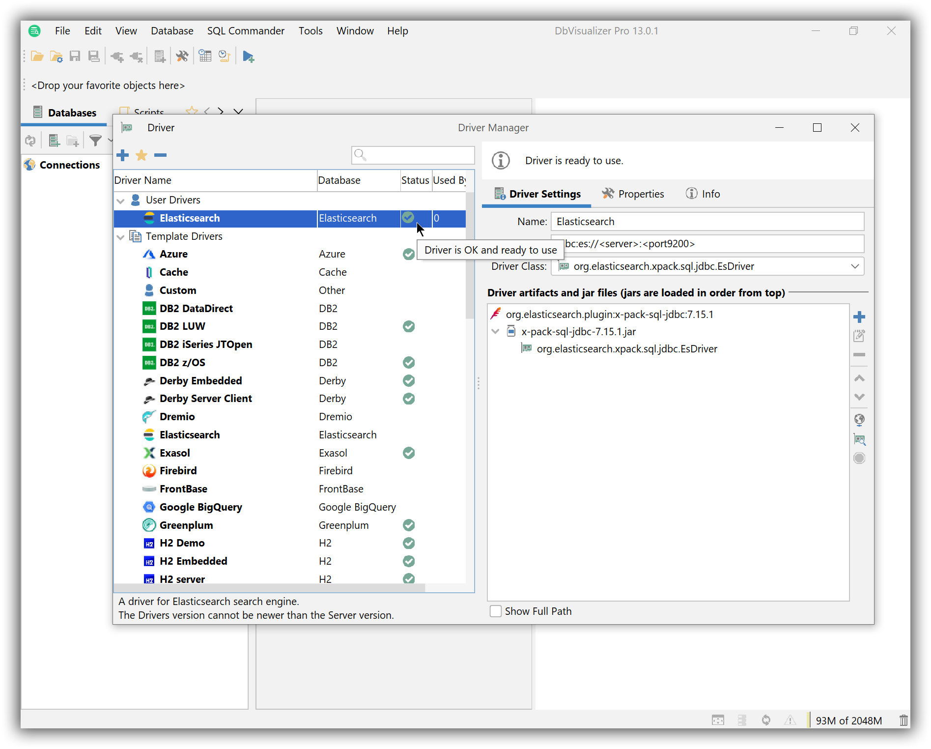 dbvis 4 driver manager ready