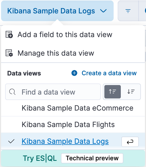 esql data view menu