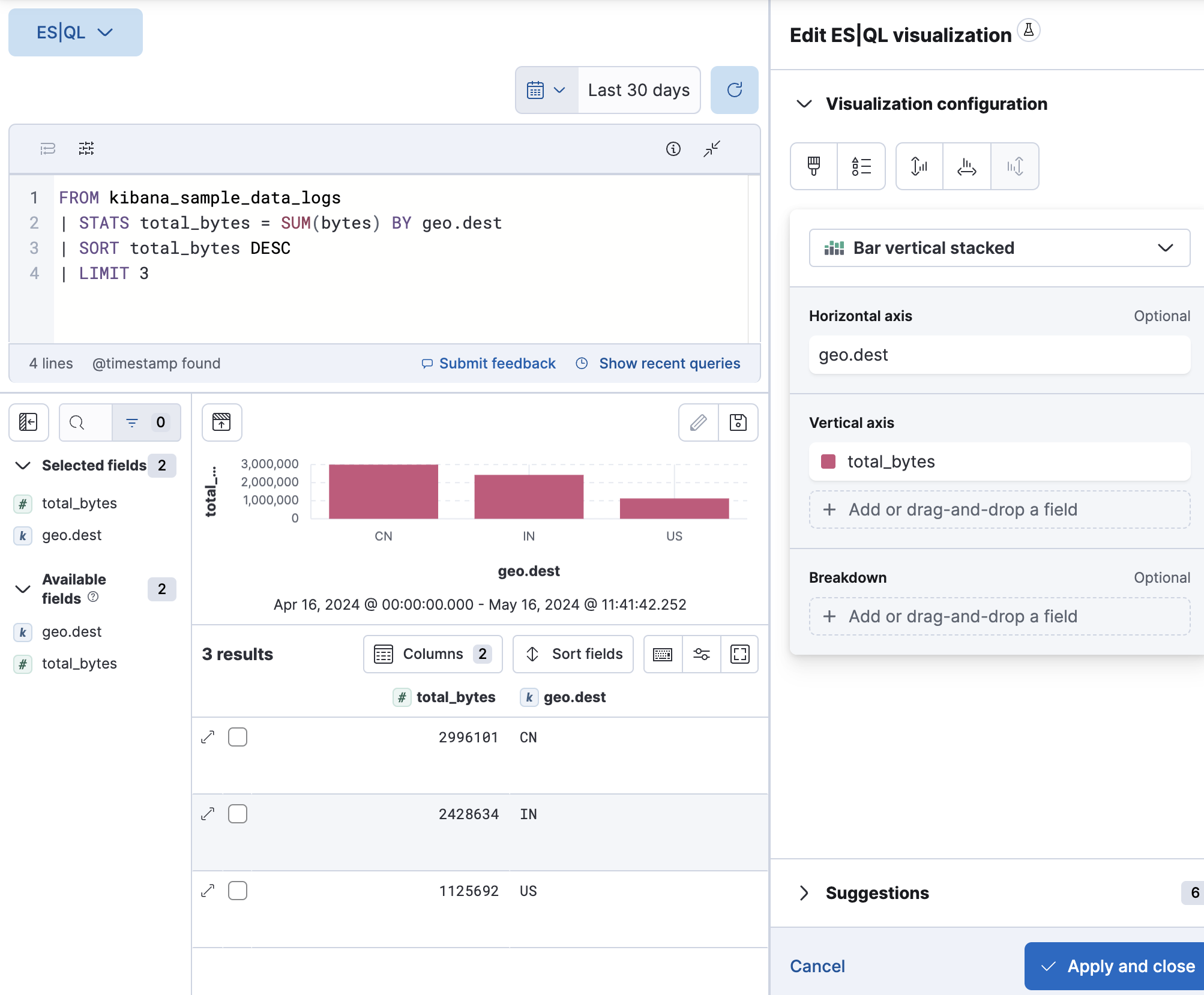 esql kibana in line editor