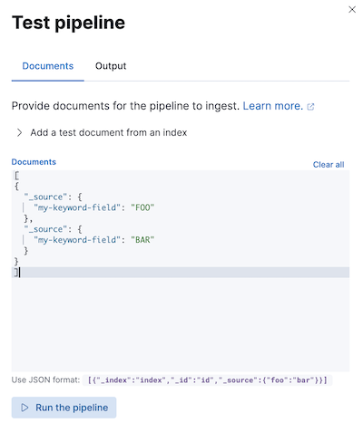 Test a pipeline in Kibana