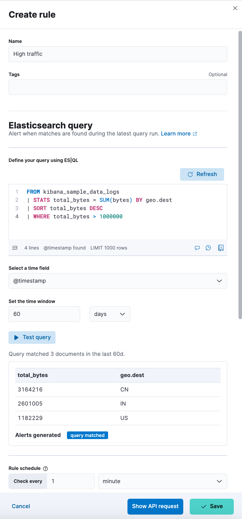 esql kibana create rule