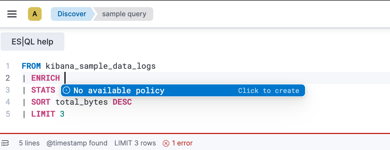 esql kibana enrich autocomplete