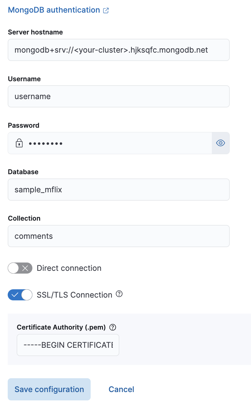 Example configuration for the MongoDB connector