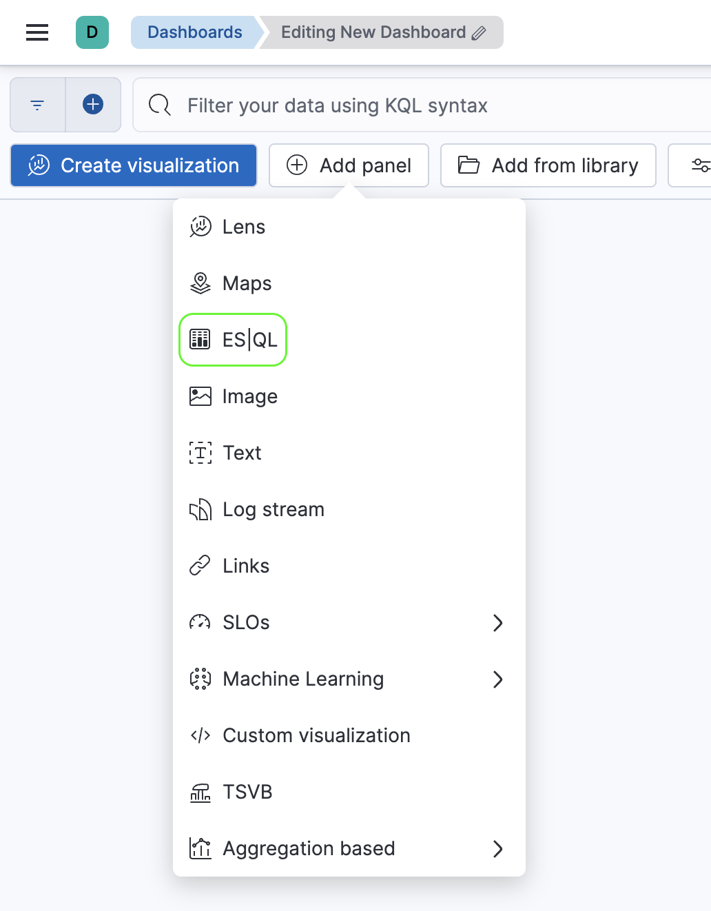 esql dashboard panel