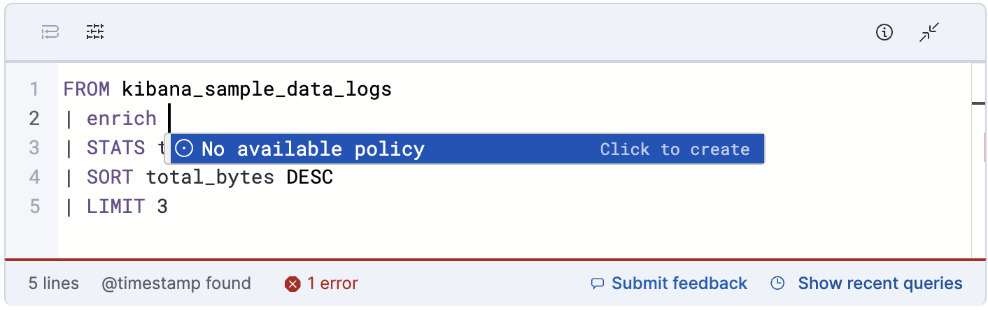 esql kibana enrich autocomplete