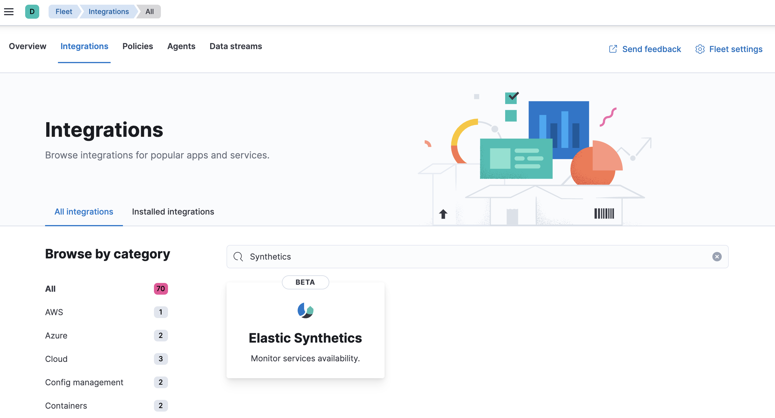 Fleet showing Synthetics integration