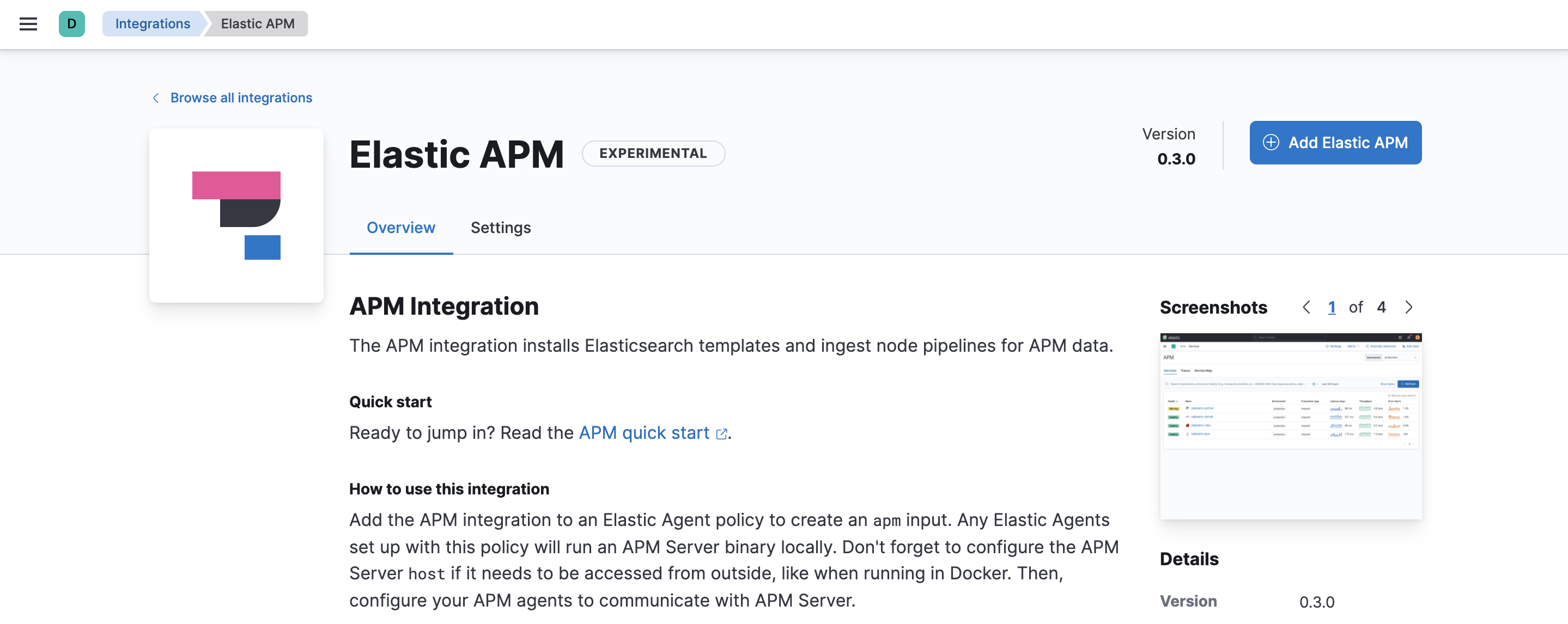 Fleet showing APM integration overview